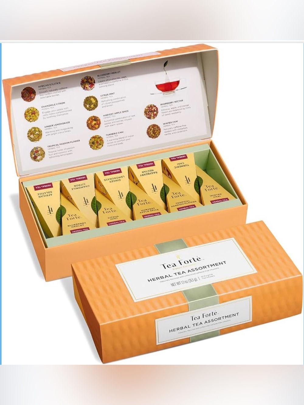 Tea Forte Herbal Tea Sampler, 10 Pyramid Infuser Bags, Premium Tea Gift Set